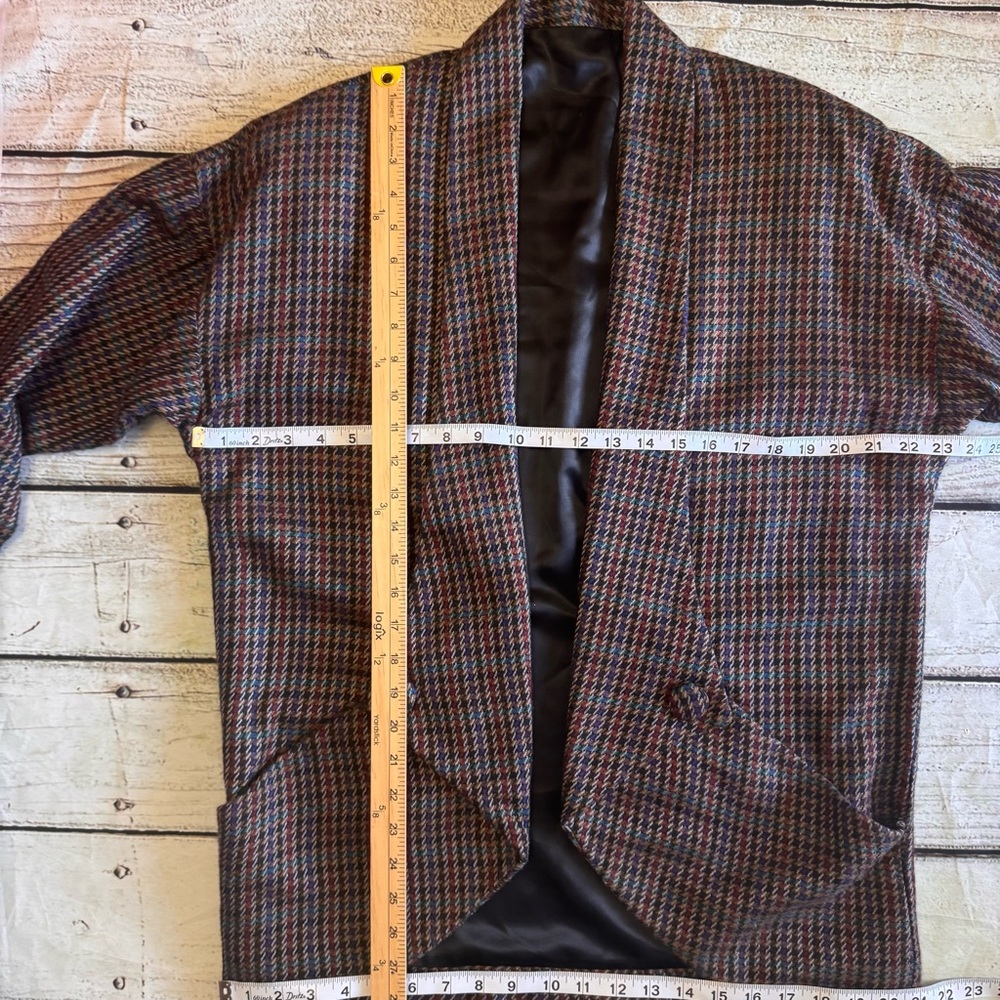 Vintage Tweed Houndstooth Blazer Shawl Collar Wool Feel Medium - Picture 9 of 16